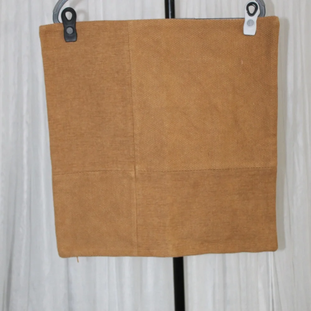 West Elm Patchwork Textured Pillow Cover. Camel Brown Cotton-Linen Blend . 20x20